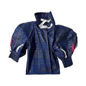DELPHINE MURAT - VINTAGE 2003 - CAGE PRINTED SHIRT/JACKET - NAVY/BLACK - SIZE XS